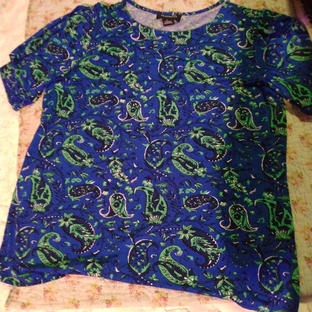 Liz Claiborne Blue and Green Patterned Blouse